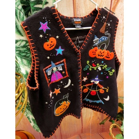 FINAL SALE / Vintage spooky embroidered with Halloween vest 👻 - Picture 2 of 5
